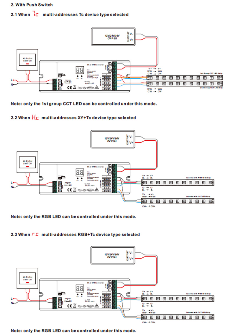 SR-2309PRO-5C 12 to 36VDC 5 Channel LED Strip DALI DT8 Dimmer Connection Diagram