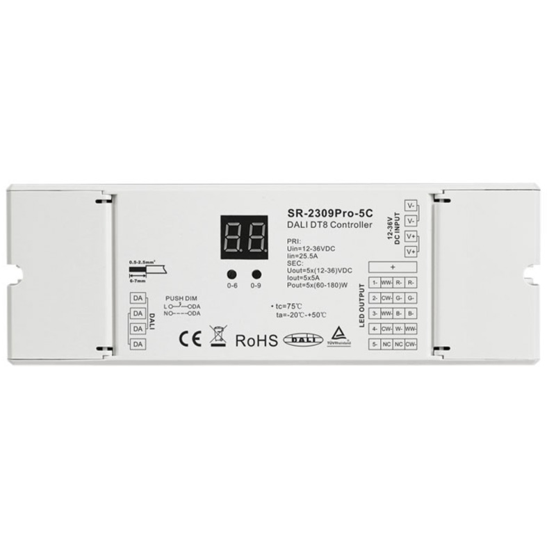 SR-2309PRO-5C 12 bis 36 VDC 5-Kanal-LED-Streifen DALI DT8 Dimmer