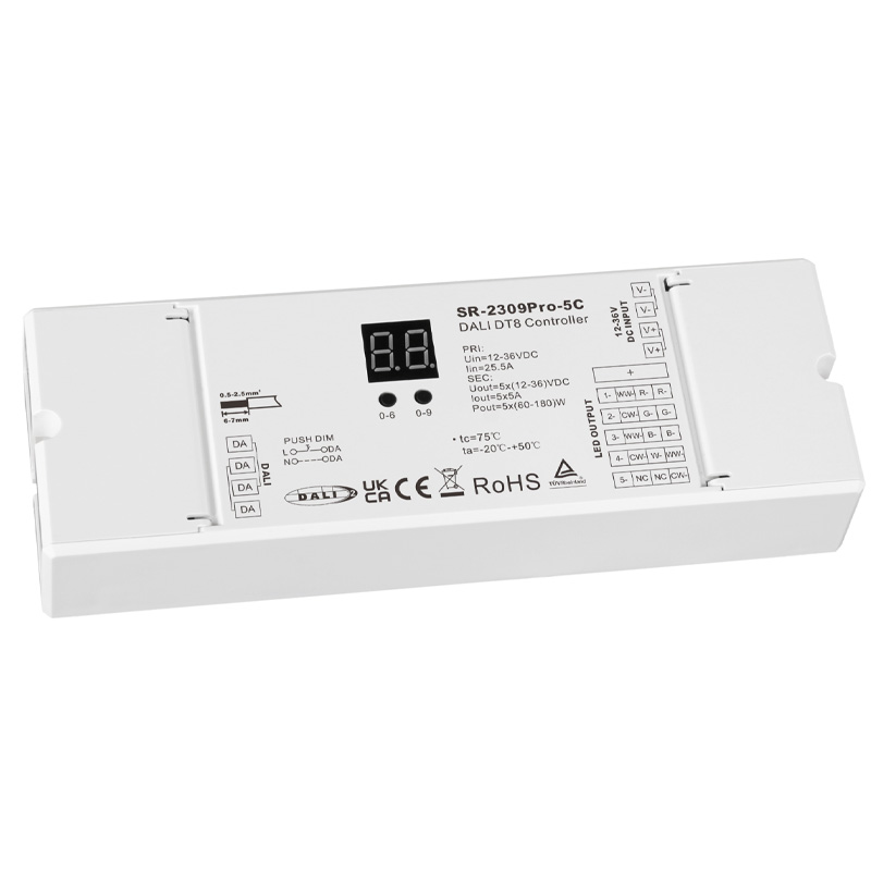 SR-2309PRO-5C 12 to 36VDC 5 Channel LED Strip DALI DT8 Dimmer SR-2309PRO-5C 12 to 36VDC 5 Channel LED Strip DALI DT8 Dimmer