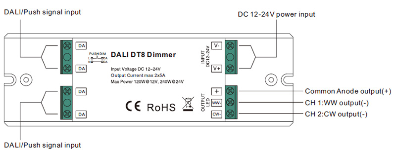 SR-2309S-CCT 12 bis 24 VDC DALI DT8 Tunable White LED Controller Funktionseinführung
