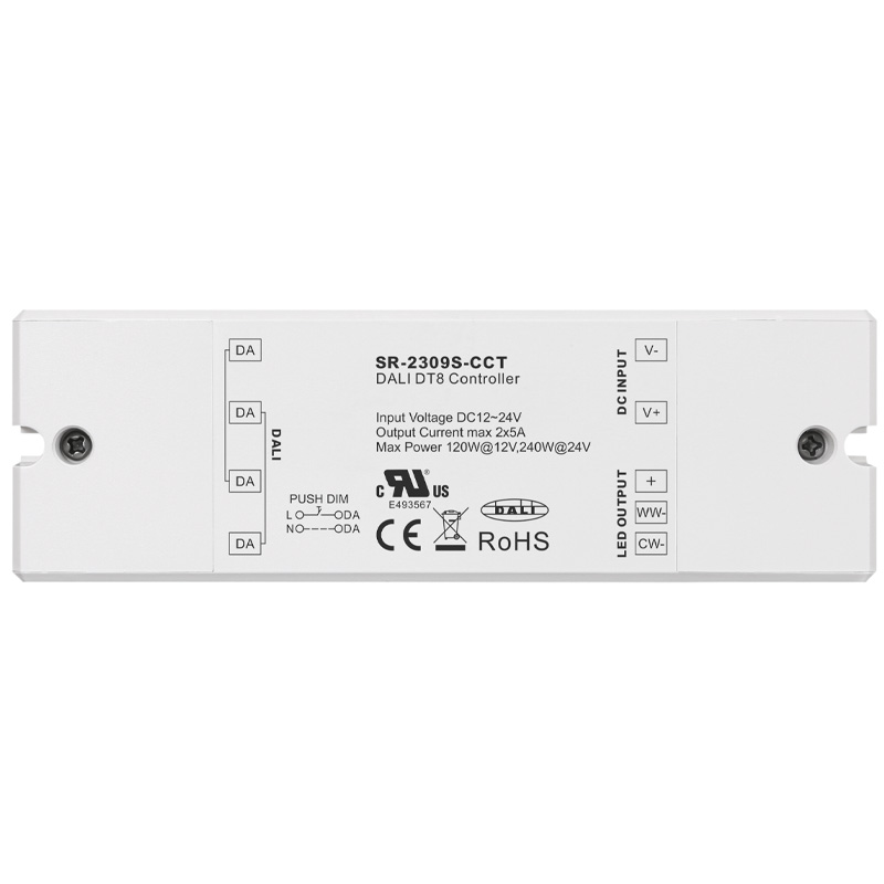 SR-2309S-CCT 12 bis 24 VDC DALI DT8 Tunable White LED-Controller