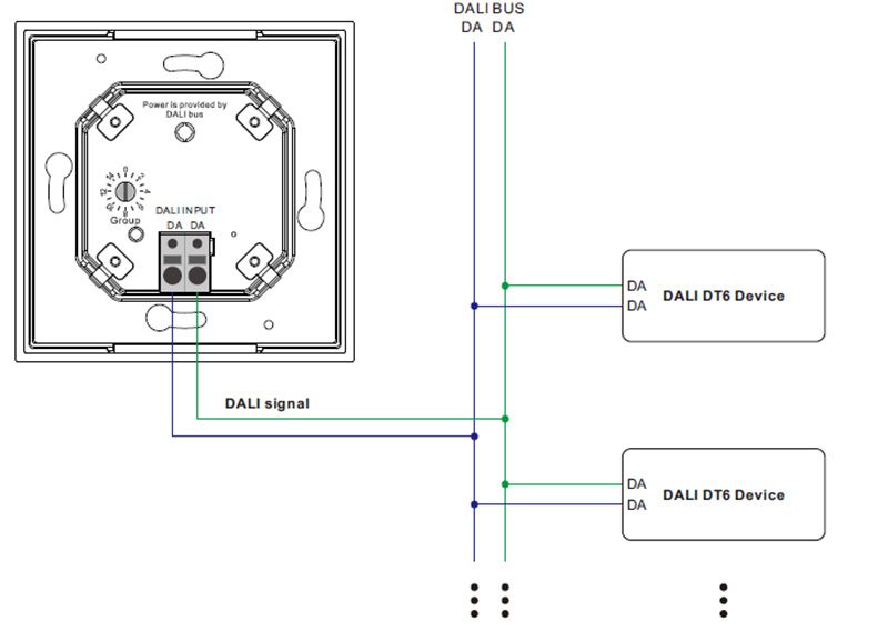 SR-2422NK2-DIM-G1 Single Color LED DALI Push Button Panel Dimmer Diagram