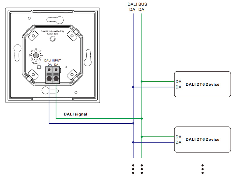 SR-2422NK4-DIM-G2 DALI Groups Control Panel for Single Color Light Diagram