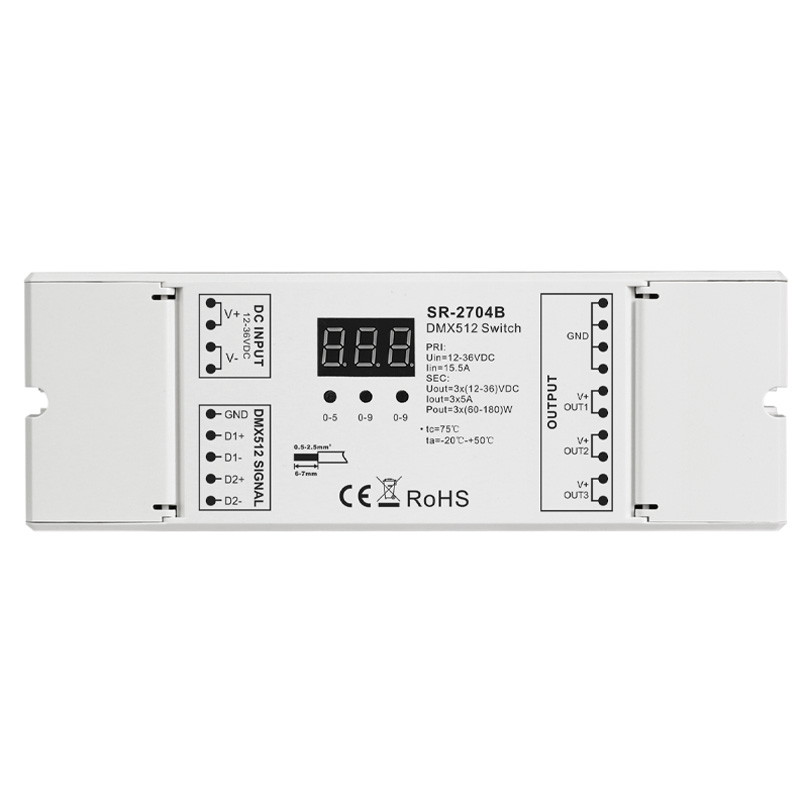 SR-2704B CV 12 bis 36 VDC 3CH dimmbarer DMX512-Schalter