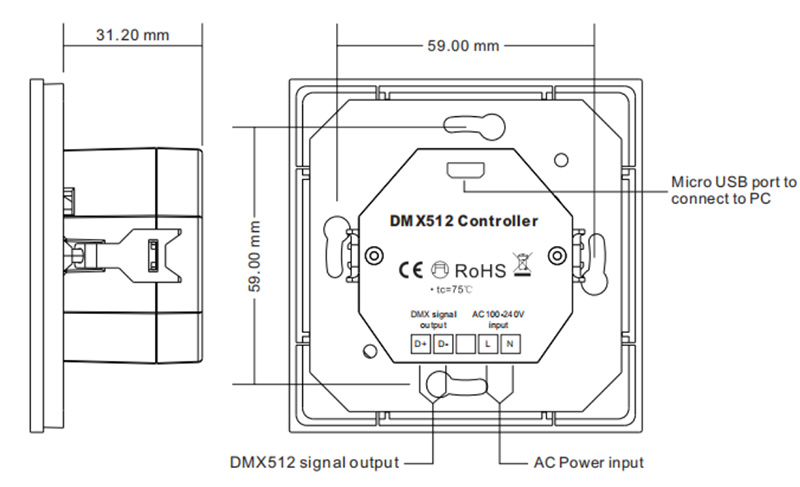 SR-2847 AC LED-Licht Wandmontage DMX512 Bedienfeld Größe
