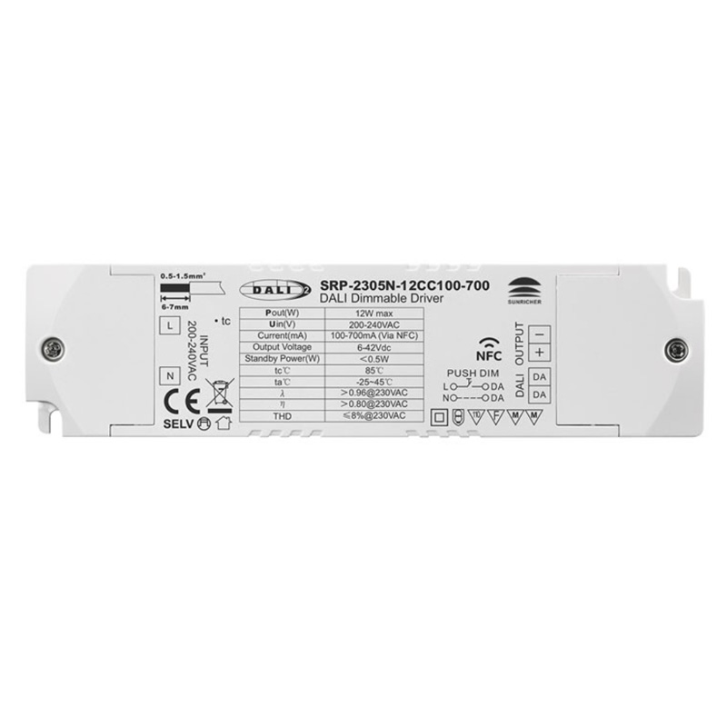 SRP-2305N-12CC100-700 CC 12W NFC DALI ovladač stmívání LED SRP-2305N-12CC100-700 CC 12W NFC DALI ovladač stmívání LED