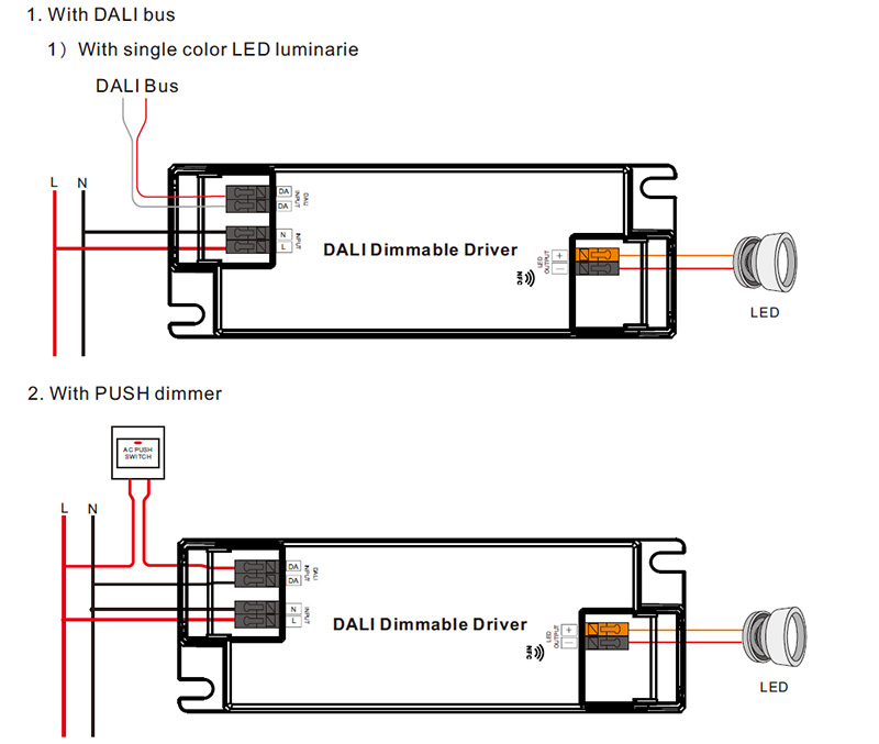 Schéma zapojení ovladače SRP-2305N-36CC350-1050 CC NFC DALI DT6 36W