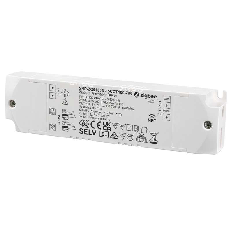 SRP-ZG9105N-15CCT100-700 15W NFC CCT Zigbee LED Strip Driver CC SRP-ZG9105N-15CCT100-700 15W NFC CCT Zigbee LED Strip Driver CC