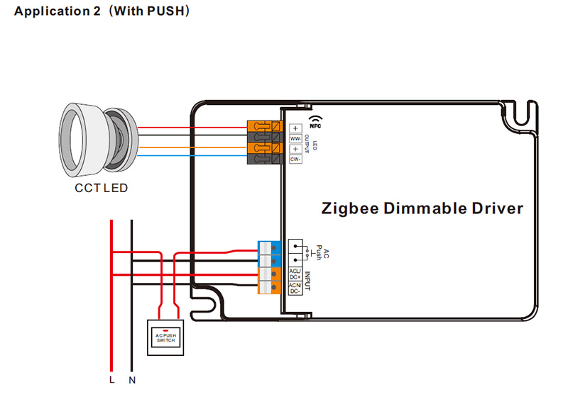 SRP-ZG9105N-65CCT500-1500 NFC CCT 500 až 1500 mA LED ovladač Zigbee schéma zapojení