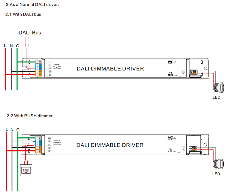 Schéma zapojení ovladače SRPL-2305iN-30CC250-850 CC 30W NFC DALI DT6 D4i