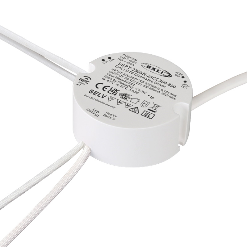 SRPY-2305N-25CC300-850 CC NFC DALI stmívatelný LED páskový ovladač 25W
