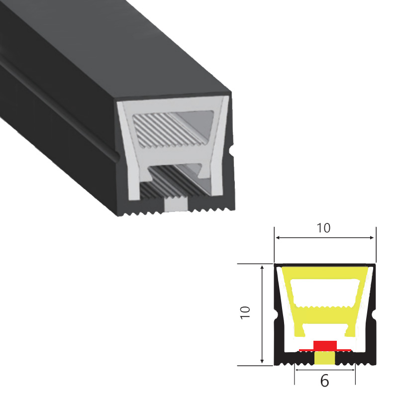 Silicone Flexible LED Channel Track For 5mm LED Strip Lighting - 10*10mm 120° Top Emitting
