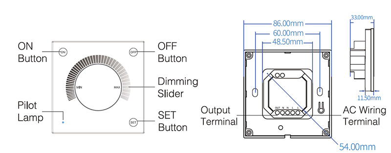 TW02W RF Triac Tuya Smart WiFi Touch Dimmer Lichtschalter Struktur