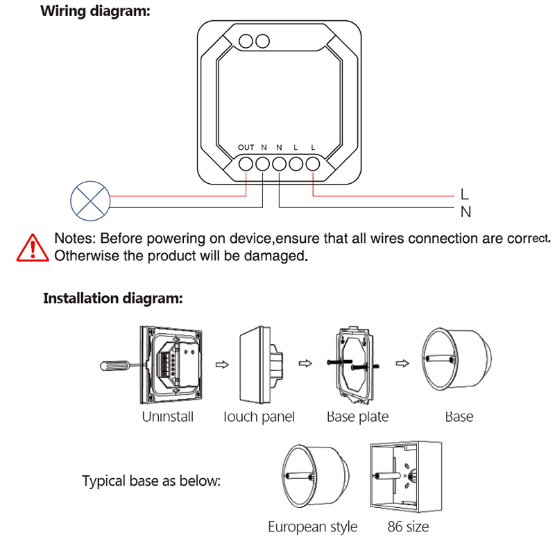 TW02Z AC Triac RF Zigbee Smart Touch Panel LED-Dimmer-Diagramm