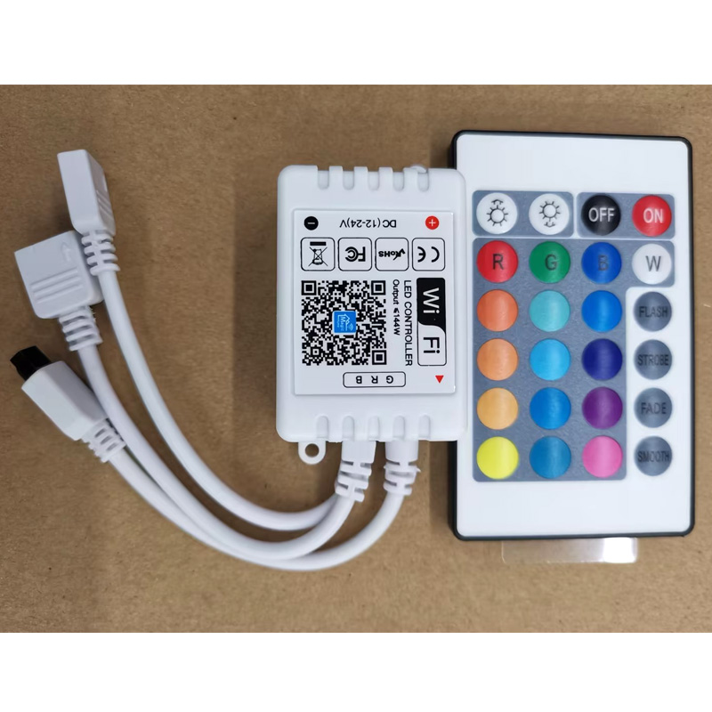 DC12~24V RGB WiFi Music Smartphone APP Remote LED Controller With 24 Keys Remote Control, Work With Alexa & Google Assitant DC12~24V RGB WiFi Music Smartphone APP Remote LED Controller With 24 Keys Remote Control, Work With Alexa & Google Assitant