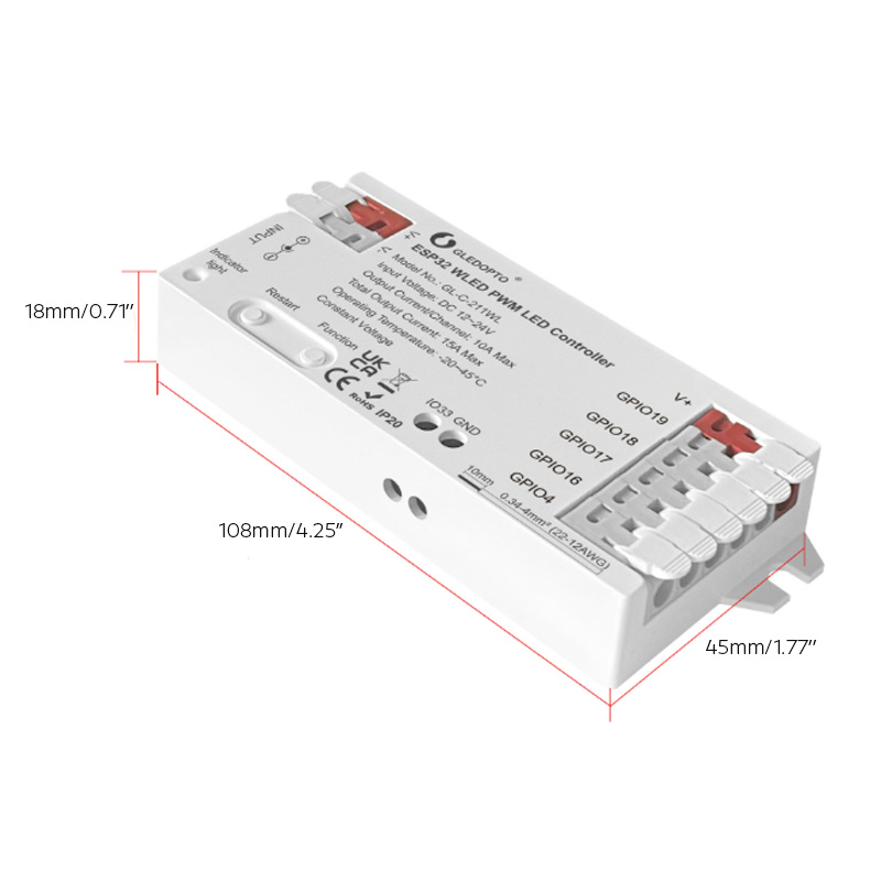 Kabelloser 5-in-1-Streifen WLED ESP32 WiFi LED PWM-Controller Kabelloser 5-in-1-Streifen WLED ESP32 WiFi LED PWM-Controller