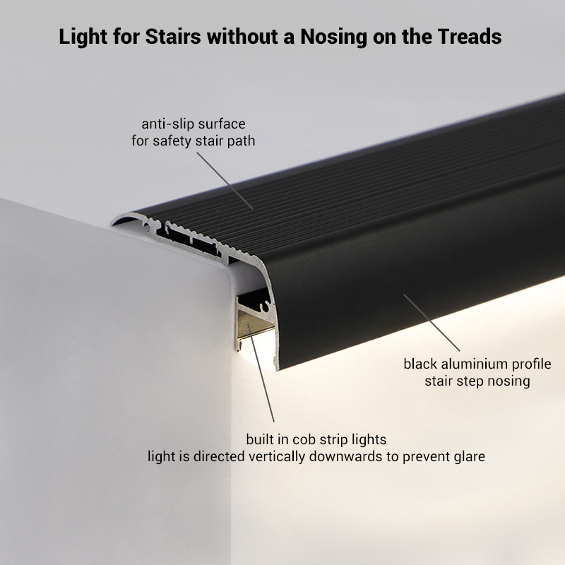 Anti-Slip Black Aluminum Lighted Step Nosing LED Stair Path Lights Dimmable Kit Anti-Slip Black Aluminum Lighted Step Nosing LED Stair Path Lights Dimmable Kit
