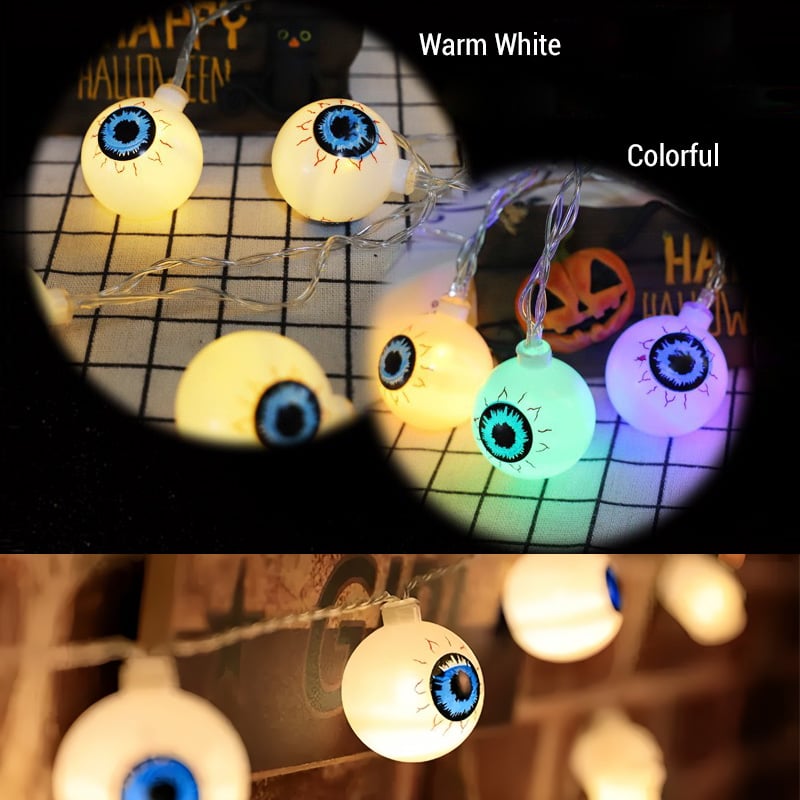 Warm White & Colored Halloween 3D LED Eyeball String Lights