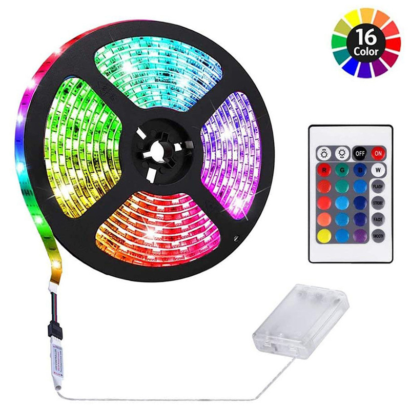 Remote Battery Operated 5050 Black RGB Led Tape Lights With Switch Battery Pack