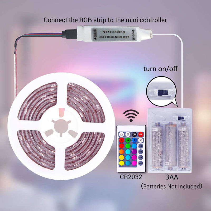 Remote Battery Operated 5050 Black RGB Led Tape Lights With Switch Battery Pack Remote Battery Operated 5050 Black RGB Led Tape Lights With Switch Battery Pack