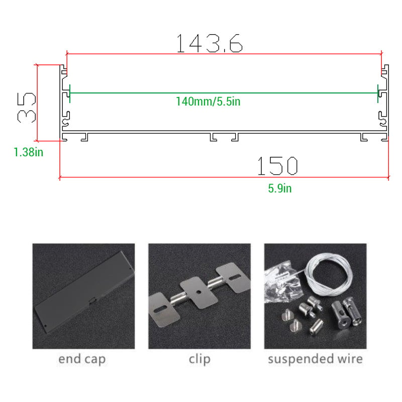 150x35mm Black 6-inch Wide Large Flat LED Tape Aluminium Profile 150x35mm Black 6-inch Wide Large Flat LED Tape Aluminium Profile