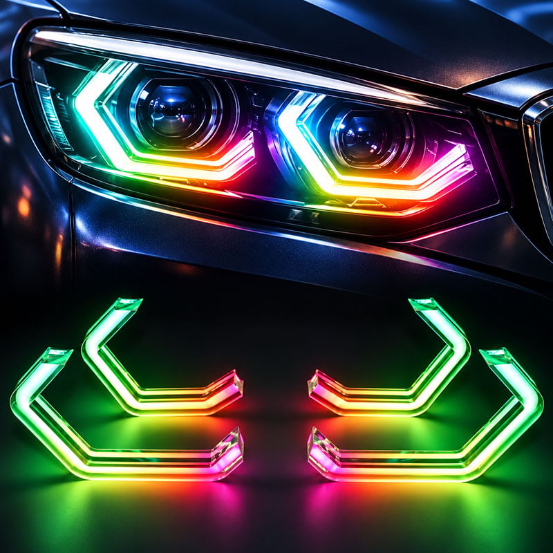 Bluetooth RGB Chase Hexagon LED Angel Eyes Halo Rings Kit For Headlight Retrofit