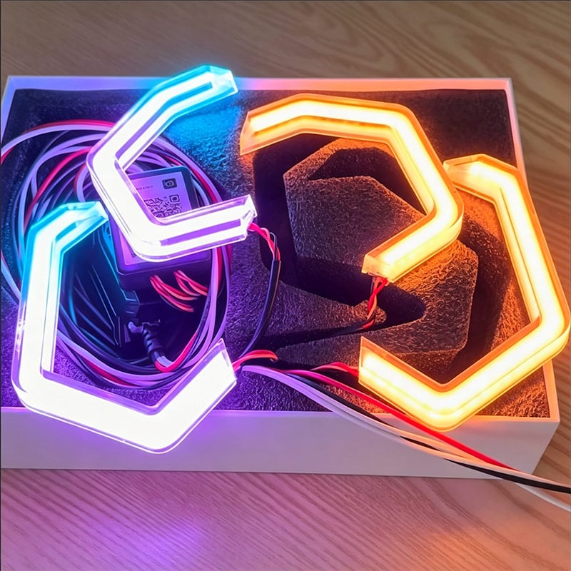 Bluetooth RGB Chase Hexagon Halo Rings LED Angel Eyes For Headlight Retrofit Bluetooth RGB Chase Hexagon Halo Rings LED Angel Eyes For Headlight Retrofit