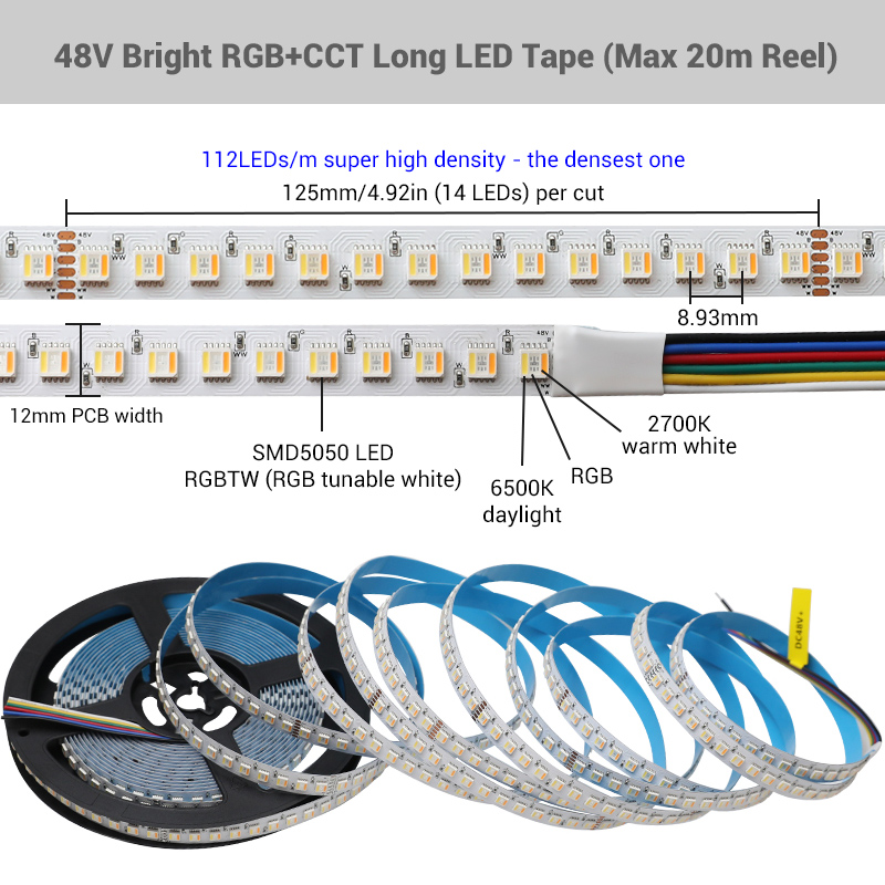 Bright 48 Volt RGBTW LED 5-in-1 5050 RGB Tunabel White Long Strip Lights 20M Max Bright 48 Volt RGBTW LED 5-in-1 5050 RGB Tunabel White Long Strip Lights 20M Max