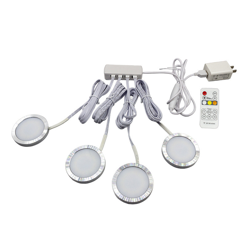 DC12V 3W/PCS 4PCS Dual Color Color Temperature Changeable Aluminum Alloy Slim Under Cabinet LED Puck Lights Kit