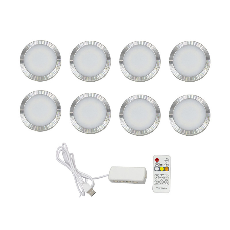 DC12V 3W/PCS 8PCS Dual Color Color Temperature Changeable Aluminum Alloy Slim Under Cabinet LED Puck Lights Kit