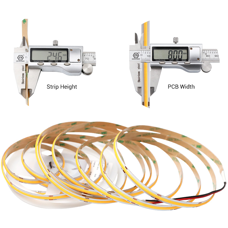 CRI90 320-LED/m Chips On Board 8mm Wide 24V COB Led Strip Light 16FT Reel CRI90 320-LED/m Chips On Board 8mm Wide 24V COB Led Strip Light 16FT Reel