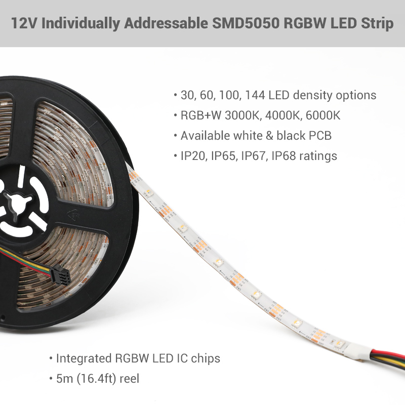 Dual Data CS8812 12V Individually Addressable SMD5050 RGBW LED Strip Lights Dual Data CS8812 12V Individually Addressable SMD5050 RGBW LED Strip Lights