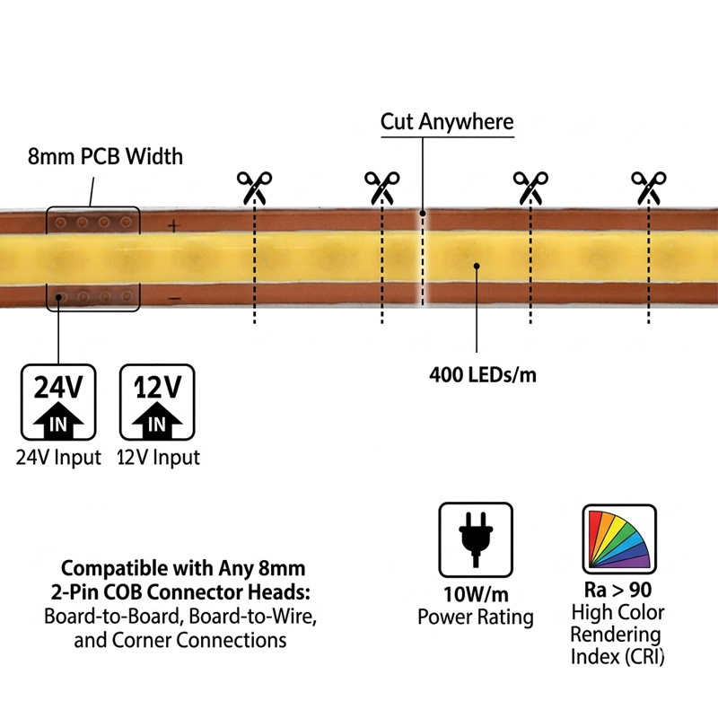 Custom-Fit Cutting COB LED Strip Features