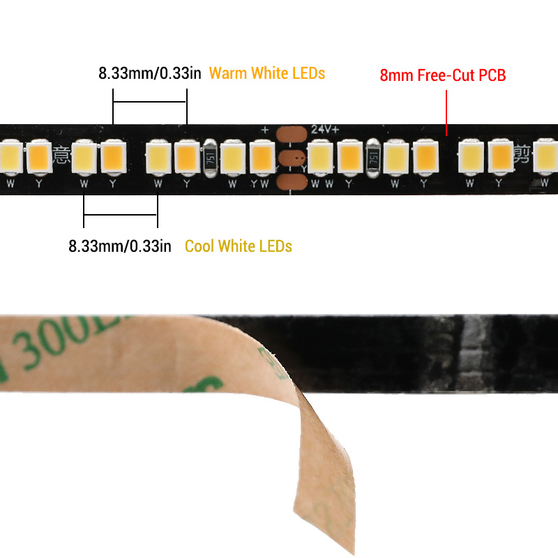 24V Cut Anywhere Ra97 Tunable White LED Strip Black PCB 24V Cut Anywhere Ra97 Tunable White LED Strip Black PCB
