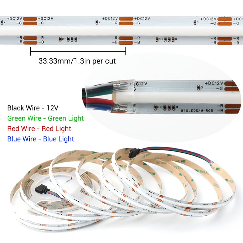 DC12V Uniform COB Bright RGB Color Changing LED Strip Light DC12V Uniform COB Bright RGB Color Changing LED Strip Light