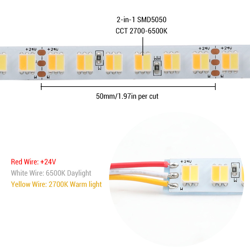 Single Row DC24V 5050SMD 600LEDs 2in1 Flexible LED Strip Light - Color Temperature Pure White+Warm White Single Row DC24V 5050SMD 600LEDs 2in1 Flexible LED Strip Light - Color Temperature Pure White+Warm White