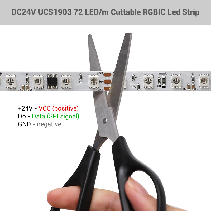 DC24V UCS1903 72 LED/m 10mm schneidbarer RGBIC-LED-Streifen DC24V UCS1903 72 LED/m 10mm schneidbarer RGBIC-LED-Streifen