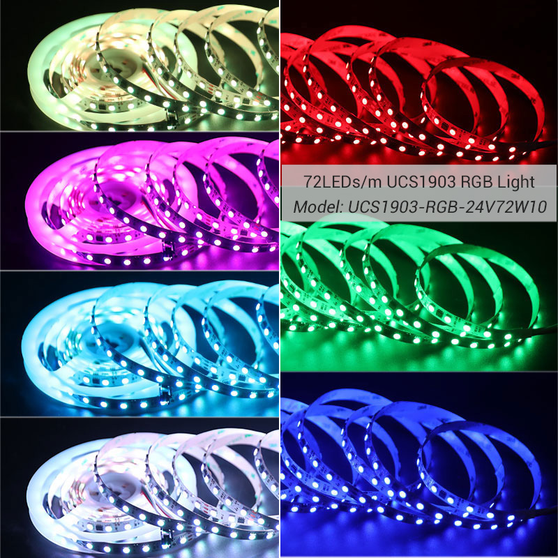 DC24V UCS1903 72 LED/m 10mm schneidbarer RGBIC-LED-Streifen DC24V UCS1903 72 LED/m 10mm schneidbarer RGBIC-LED-Streifen
