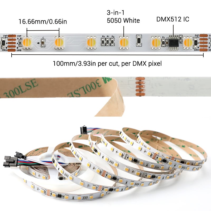 DMX Tunable 5050 3-in-1 White Dynamic Light Mapping LED Strip DC24V DMX Tunable 5050 3-in-1 White Dynamic Light Mapping LED Strip DC24V