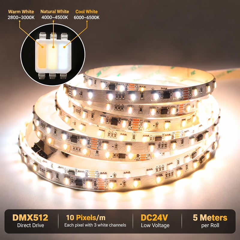 DMX Tunable 5050 3-in-1 White Dynamic Light Mapping LED Strip DC24V DMX Tunable 5050 3-in-1 White Dynamic Light Mapping LED Strip DC24V