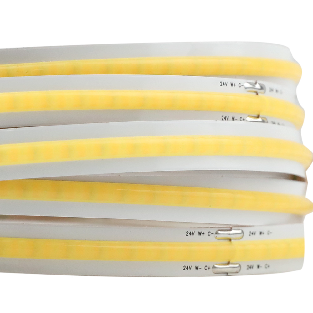 24V Free Cut Cob 2-Wire Tunable White 608Chips/m Bright LED Dotless Strip