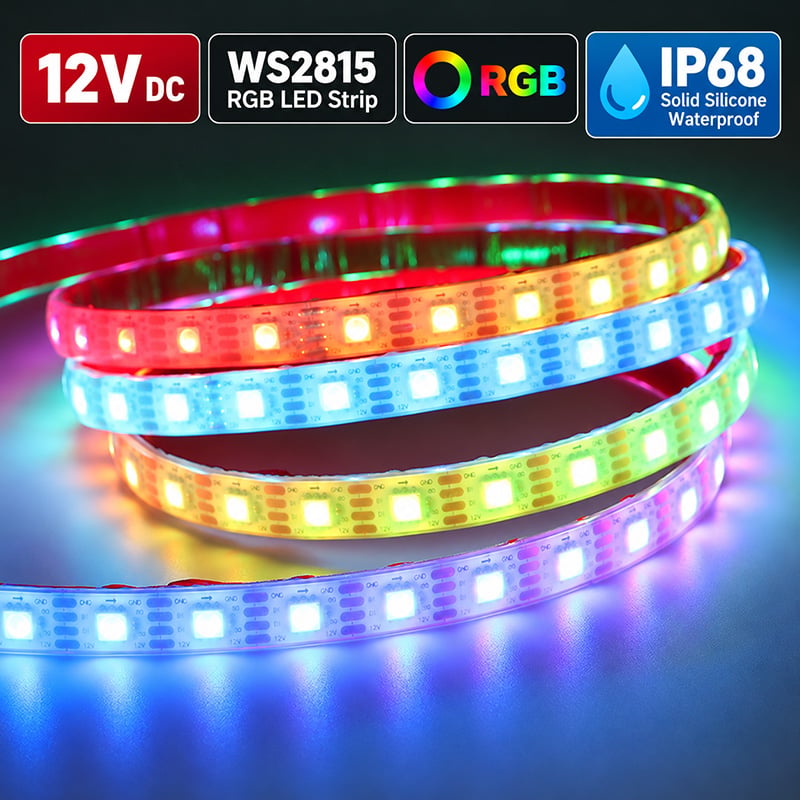 WS2815 Individually Addressable Outdoor LED Strip 5050 RGB Solid Silicone Waterproof IP68 12V WS2815 Individually Addressable Outdoor LED Strip 5050 RGB Solid Silicone Waterproof IP68 12V