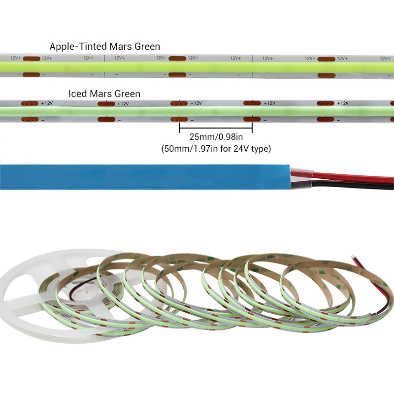 DC24V 16.4Ft 90CRI 2560 Chips Marrs Green Flexible COB LED Strip Lights DC24V 16.4Ft 90CRI 2560 Chips Marrs Green Flexible COB LED Strip Lights