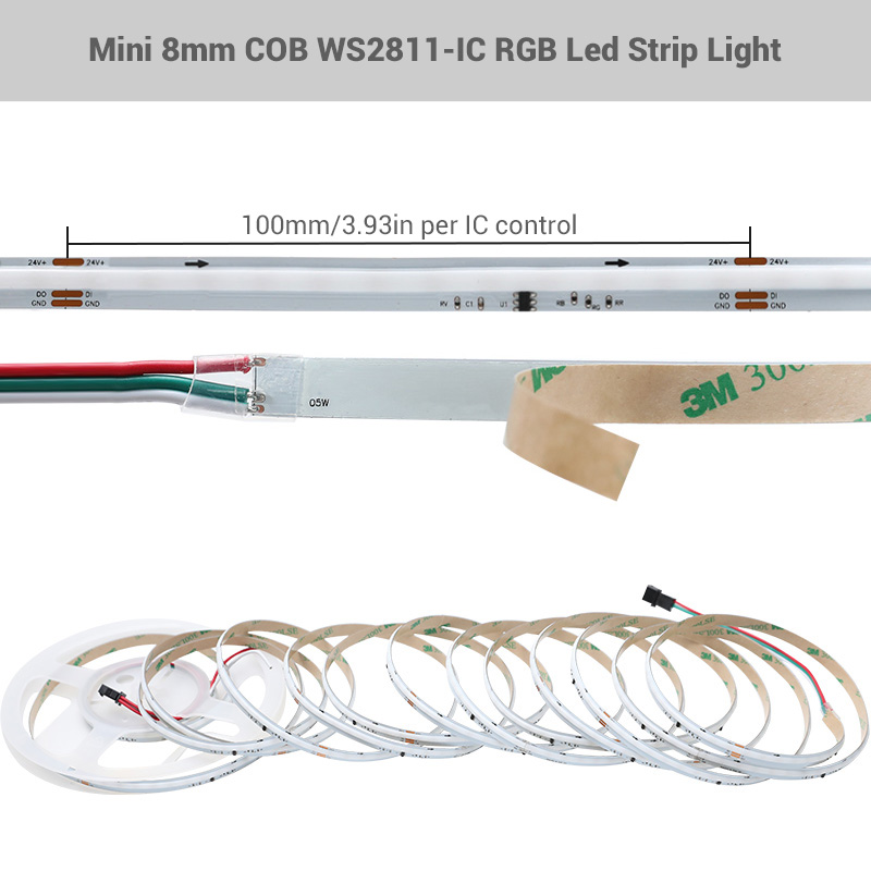 Mini 8mm WS2811 COB IC RGB Led Strip 24V Color Chasing 50 Segments Lights 60W Mini 8mm WS2811 COB IC RGB Led Strip 24V Color Chasing 50 Segments Lights 60W