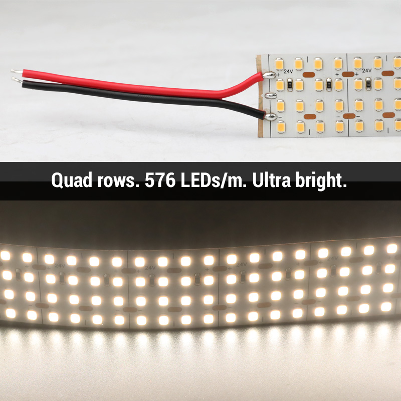 4-Row 30mm Ultra Bright 2835 SMD Industrial LED Strip Light CRI 95 24VDC 956lm/ft 4-Row 30mm Ultra Bright 2835 SMD Industrial LED Strip Light CRI 95 24VDC 956lm/ft