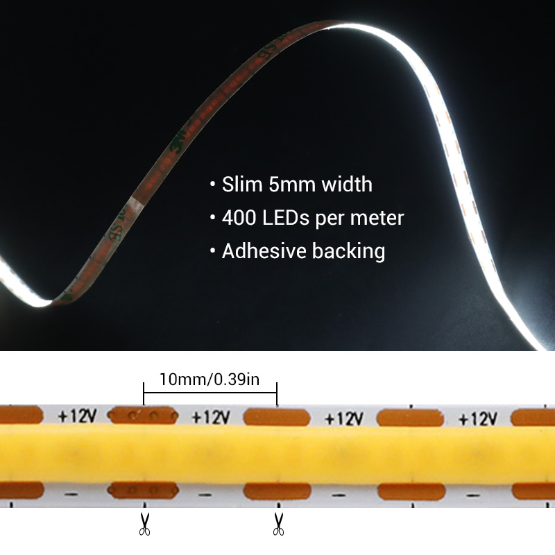 12V Ultra Slim 5mm COB Color Temp LED Strip Light