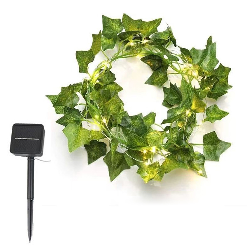 Solar Powered Green Maple Leaf LED Garland Vine String Lights