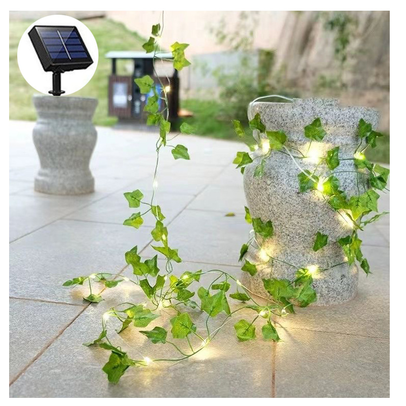 Solar Powered Green Maple Leaf LED Garland Vine String Lights Solar Powered Green Maple Leaf LED Garland Vine String Lights