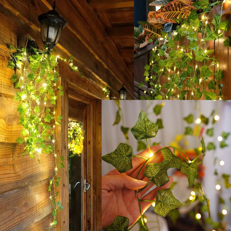 Solar Powered Green Maple Leaf LED Garland Vine String Lights Solar Powered Green Maple Leaf LED Garland Vine String Lights