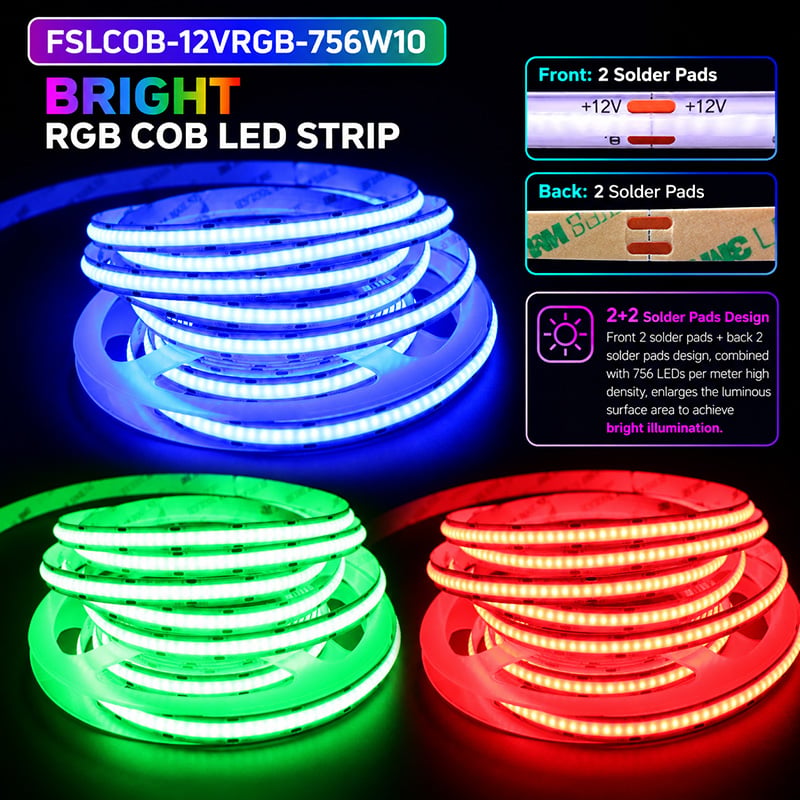 Super Bright 12-Volt Dotless Cob LED Strip Light RGB Color Changing Super Bright 12-Volt Dotless Cob LED Strip Light RGB Color Changing